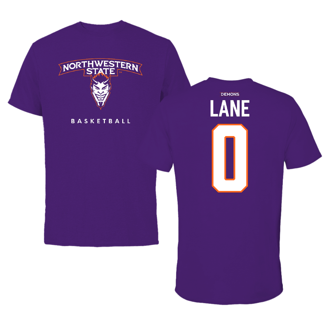 Northwestern State University Basketball Purple Mascot Tee - #0 Jimel Lane