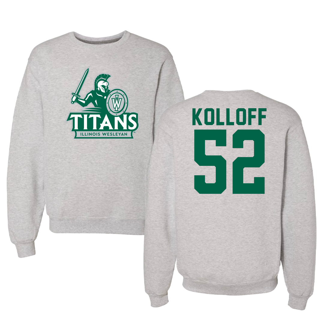 Illinois Wesleyan University Football Gray Titans Crewneck - #52 Ethan Kolloff