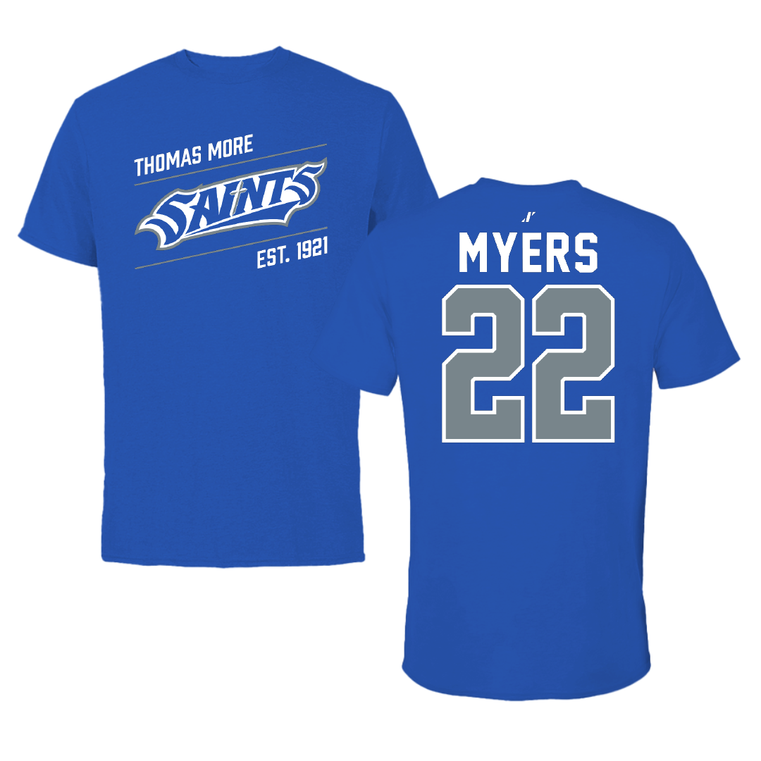 Thomas More University Football Blue General Tee - #22 Ty Myers