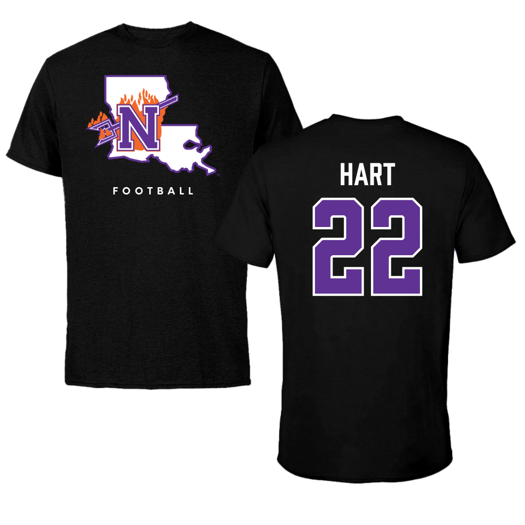 Northwestern State University Football Black Block Tee - #22 Duce Hart