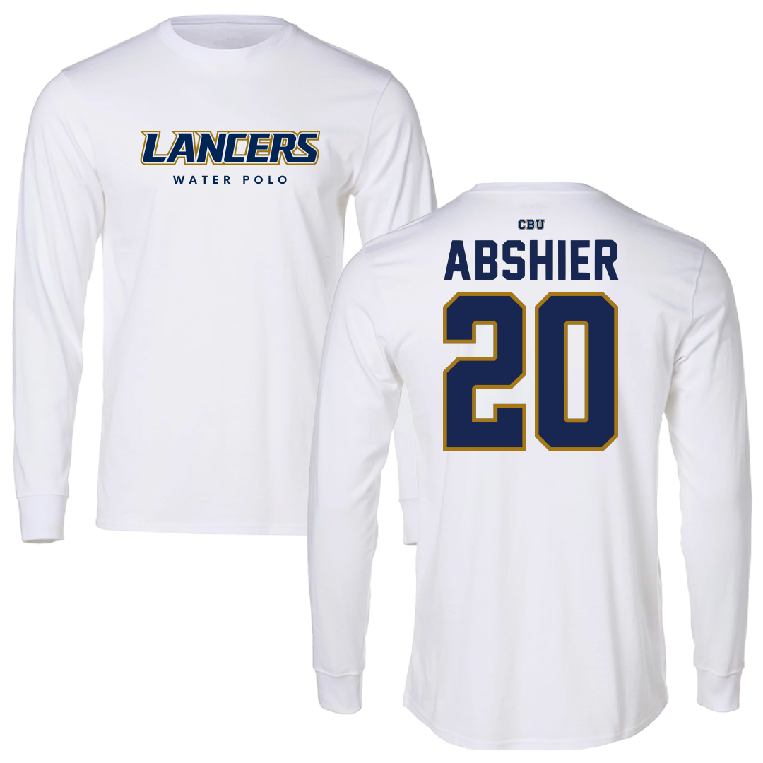 California Baptist University Water Polo White Performance Long Sleeve - #20 Michael Abshier