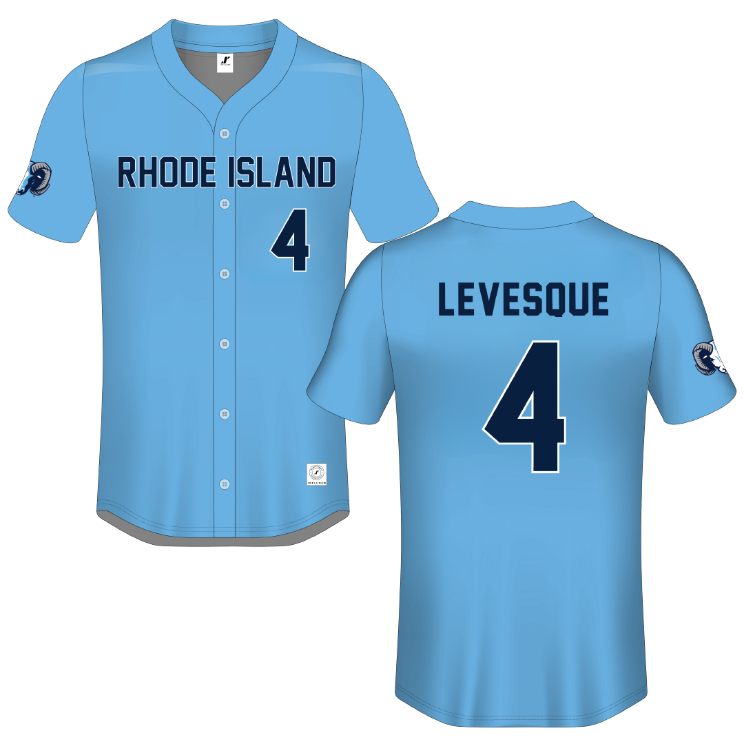University of Rhode Island Blue Button-Down Jersey - #4 Trystan Levesque