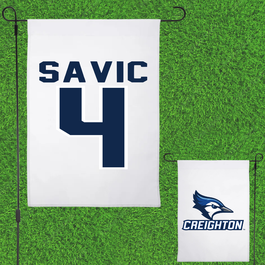 Creighton University Soccer White Garden Flag - #4 Andrija Savic