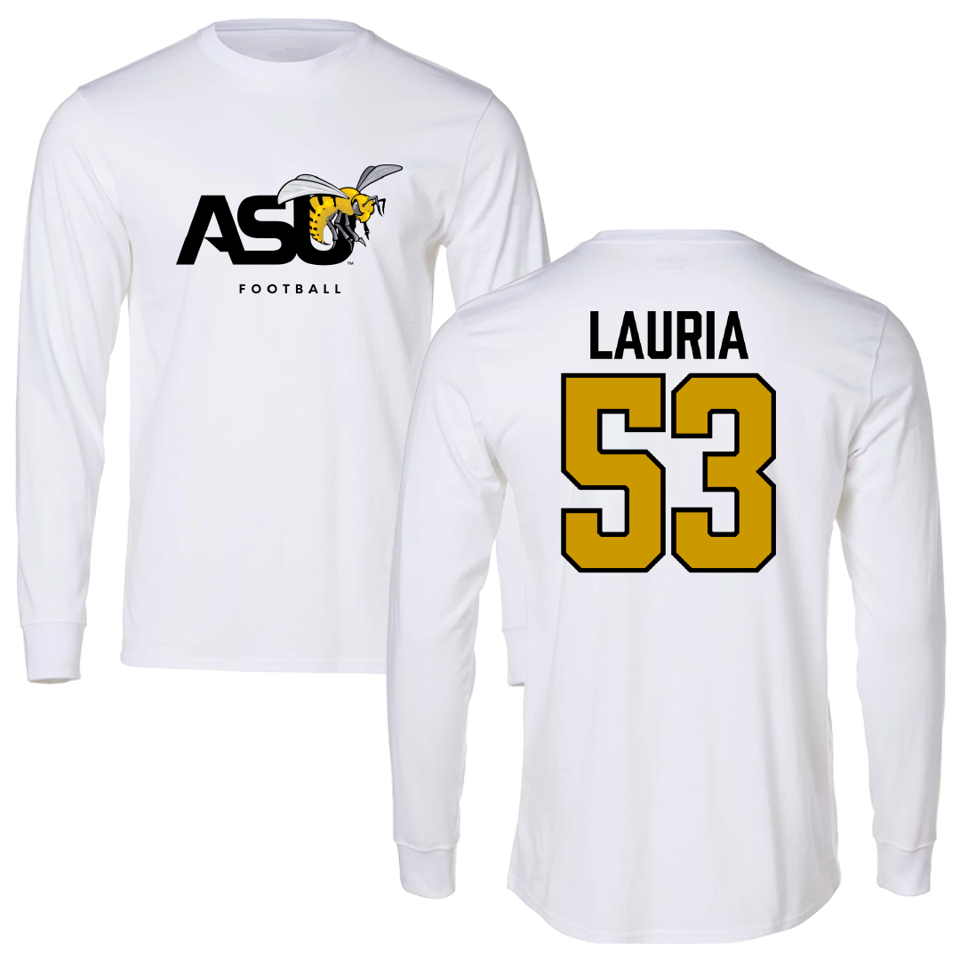 Alabama State University Football White Performance Long Sleeve - #53 Thomas Lauria