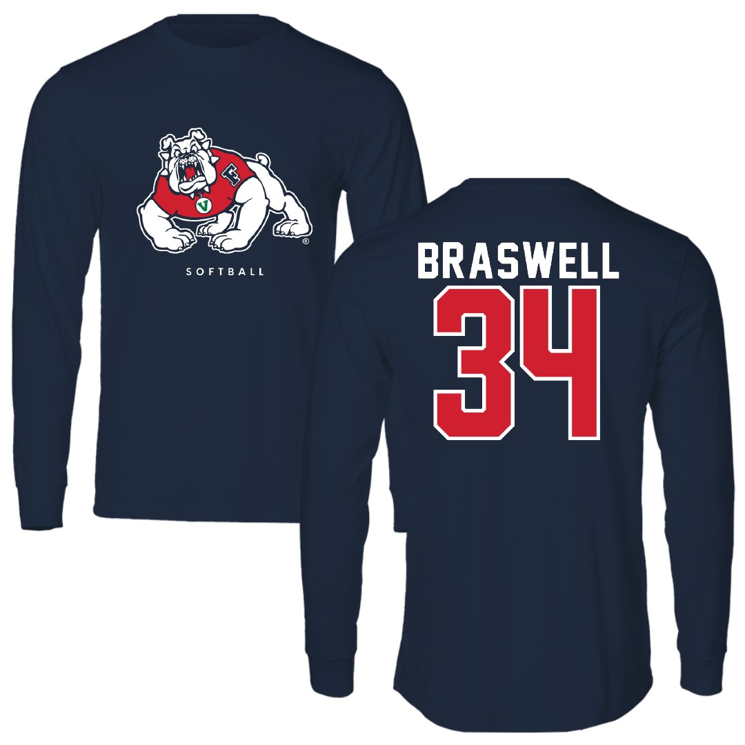 Fresno State University Softball Navy Performance Long Sleeve - #34 Harleigh Braswell