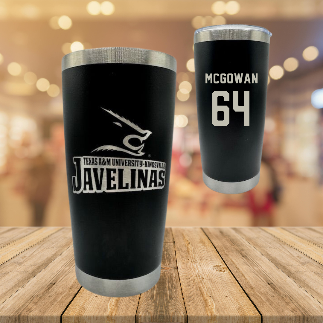 Texas A&M University-Kingsville Football Black Stainless Steel Tumbler - #64 Kevaughnte McGowan