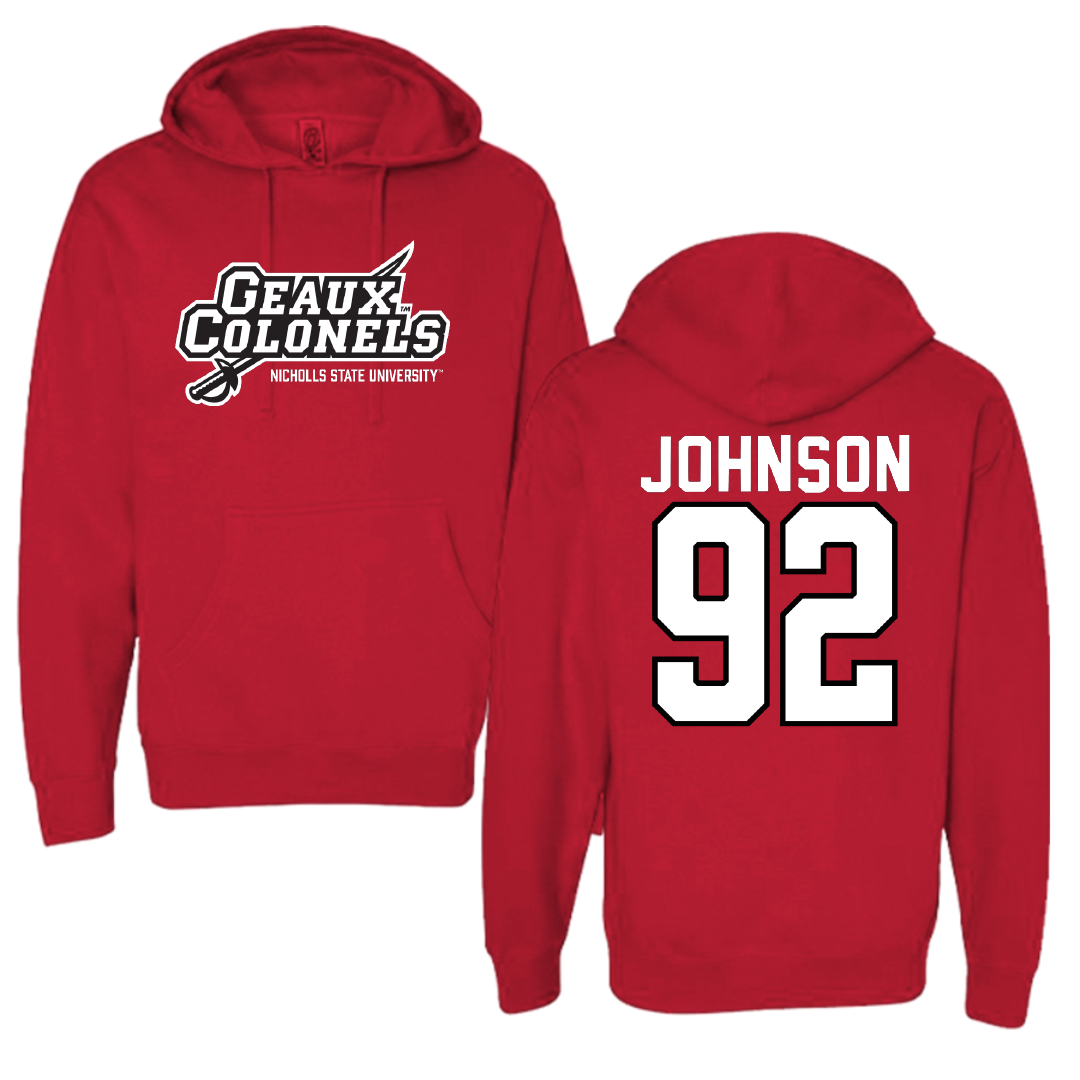 Nicholls State University Football Red General Hoodie - #92 Joshua Johnson