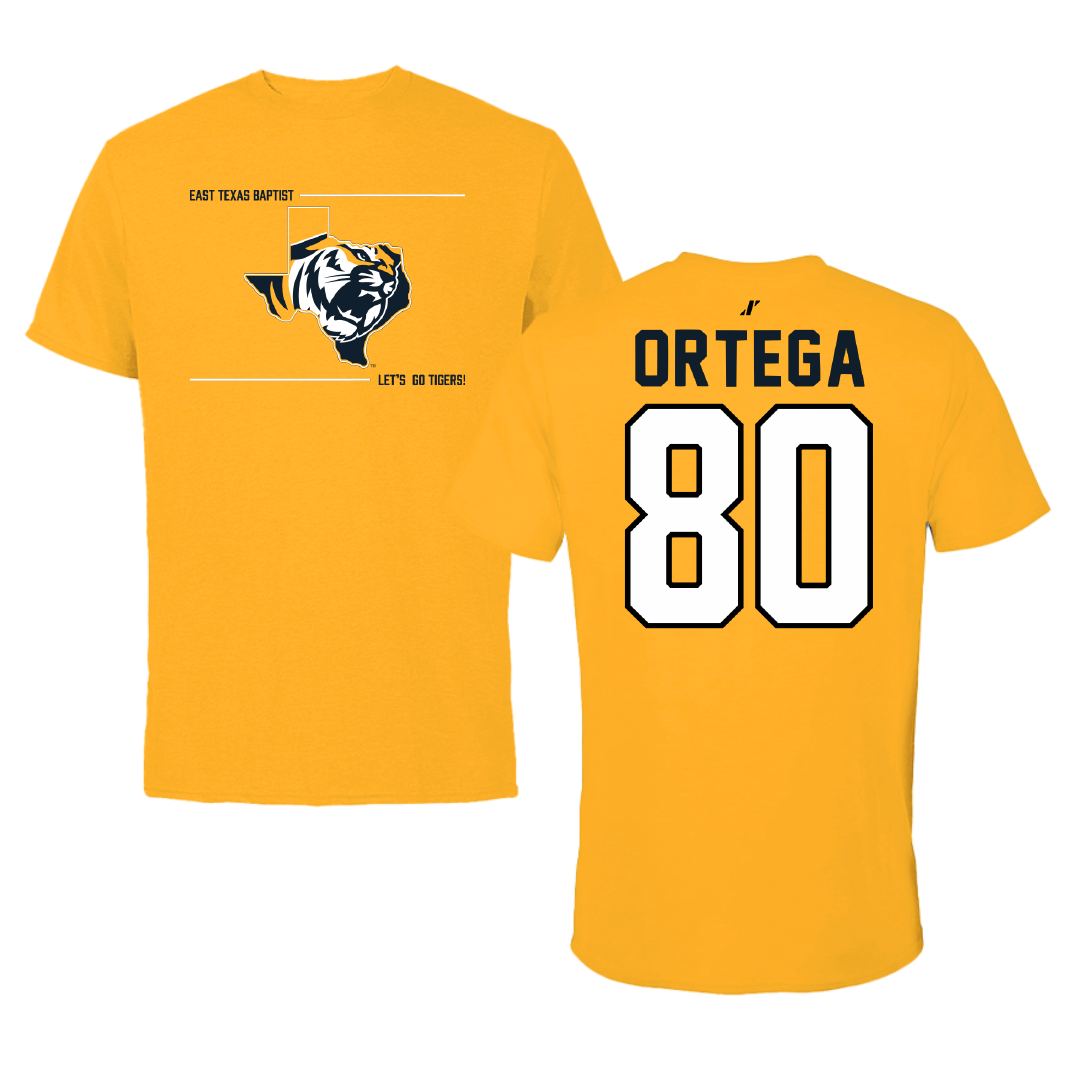 East Texas Baptist University Football Gold General Tee - #80 Bryson Ortega