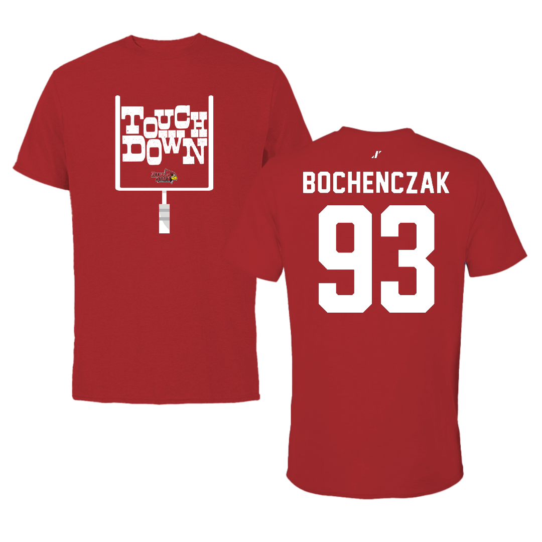 Illinois State University Football Canvas Red Touchdown Tee - #93 Jack Bochenczak