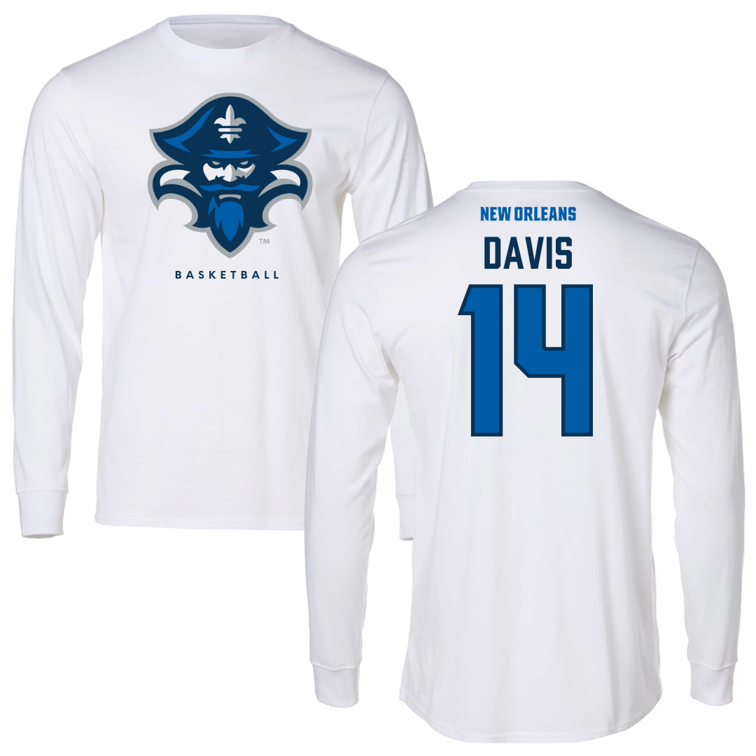 University of New Orleans Basketball White Performance Long Sleeve - #14 Kyla Davis