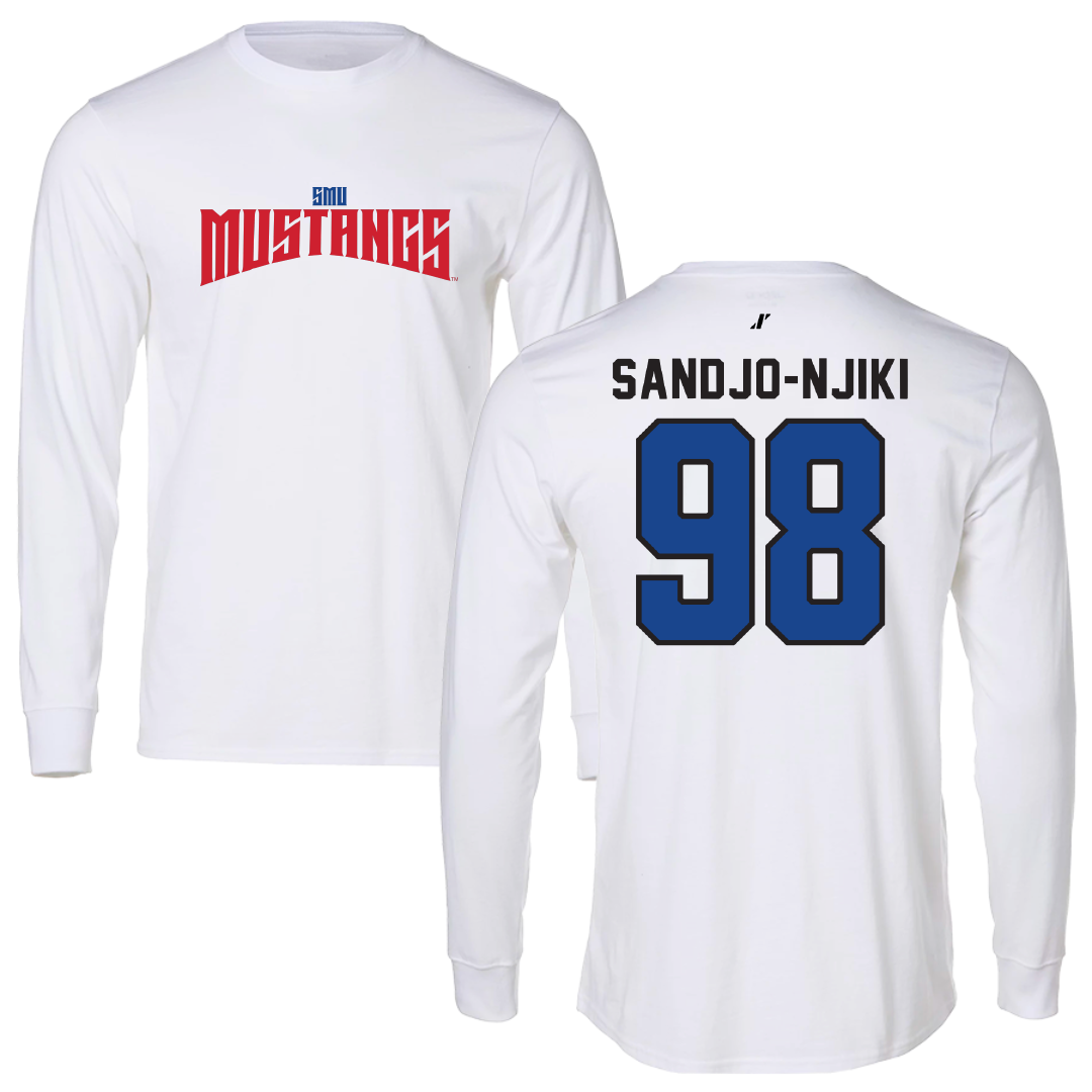 Southern Methodist University Football White Classic Long Sleeve - #98 Mike Sandjo-Njiki