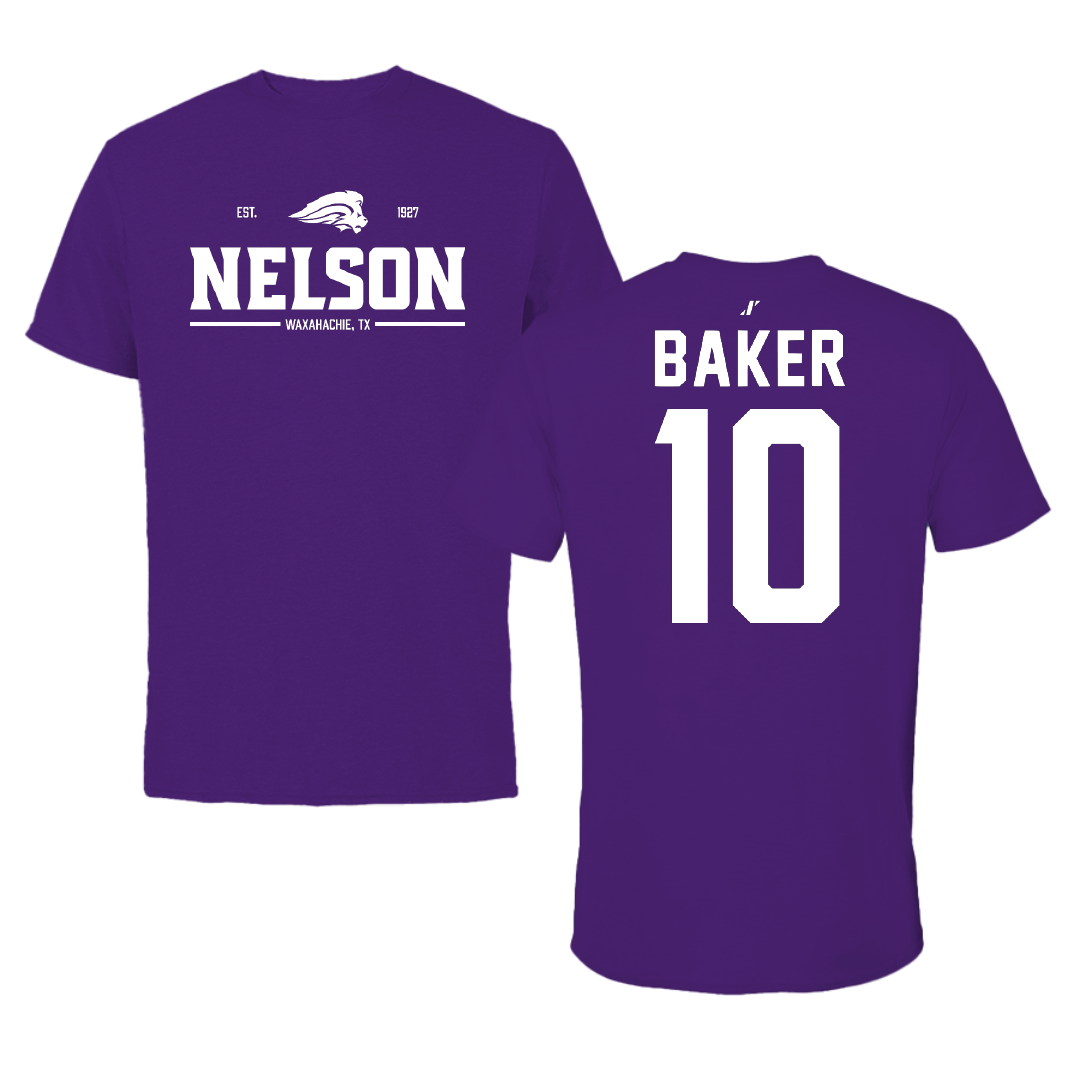 Nelson University Baseball Purple General Tee - #10 Mitchell Baker