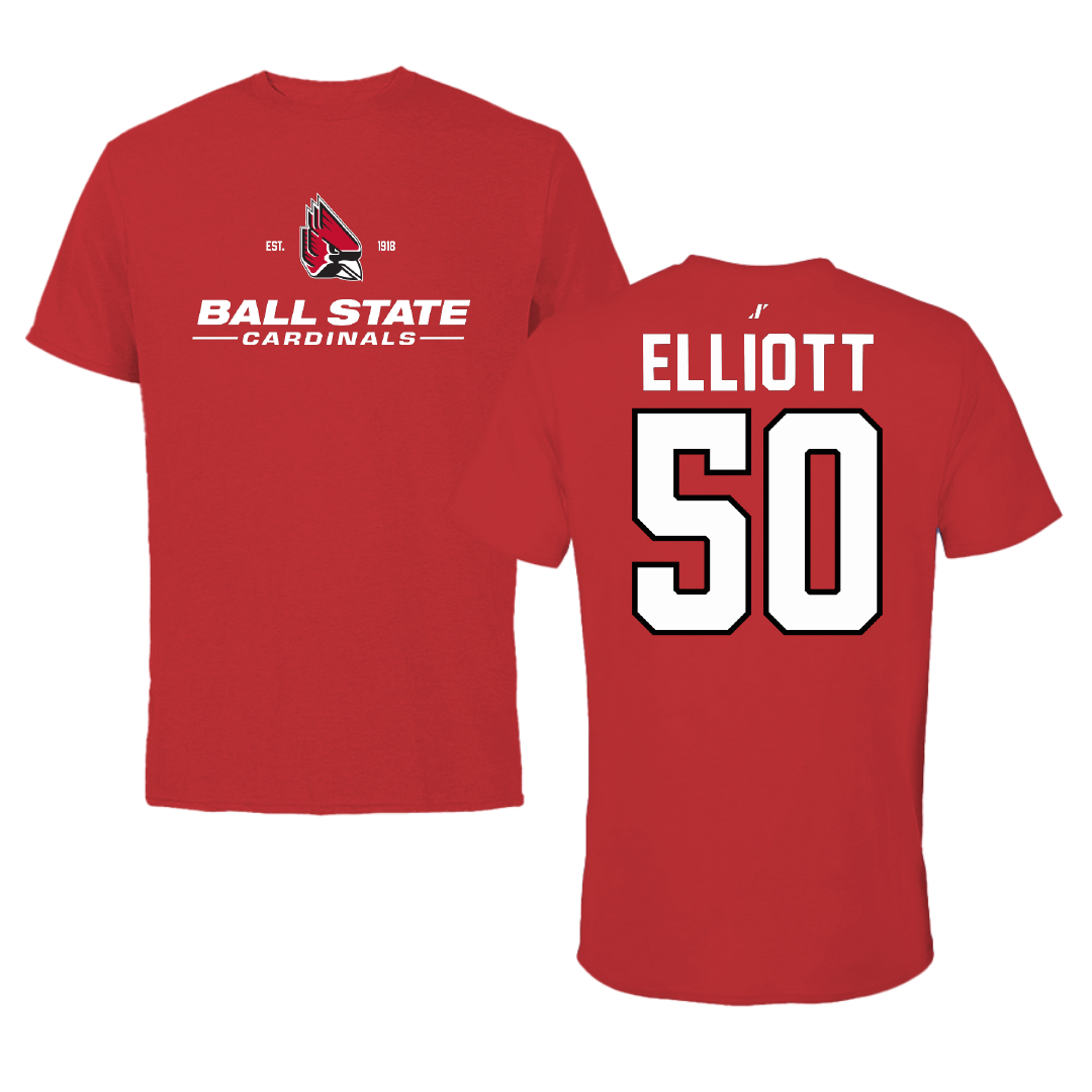 Ball State University Football Red General Performance Tee - #50 Drew Elliott