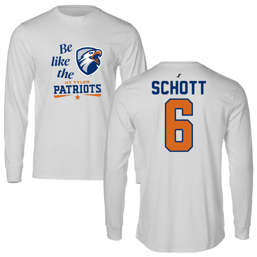 The University of Texas at Tyler Softball Light Gray Be Like Us Performance Long Sleeve - #6 Sam Schott