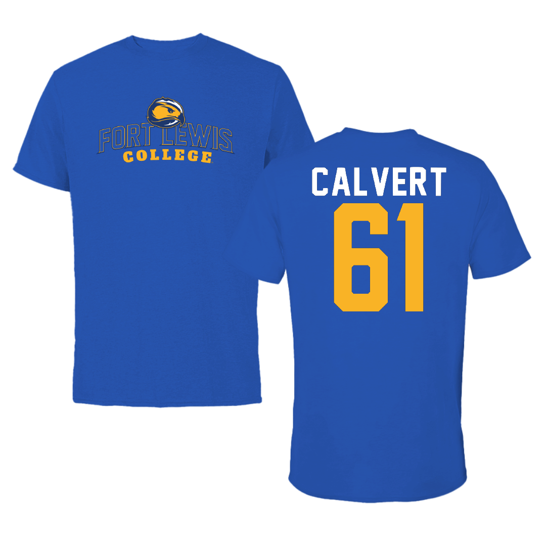 Fort Lewis College Football Blue Tee - #61 Ryan Calvert