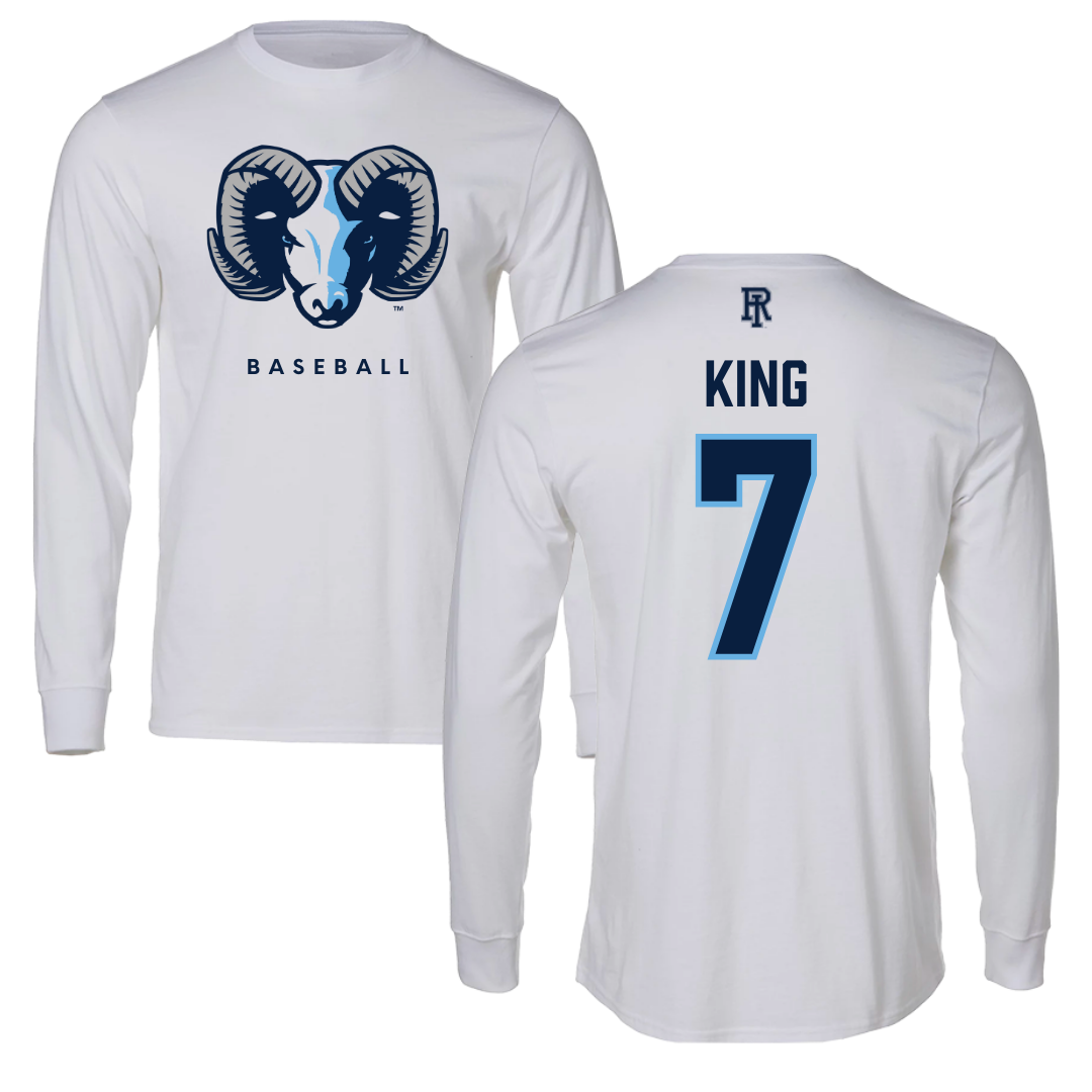 University of Rhode Island Baseball White Performance Long Sleeve - #7 Ryan King