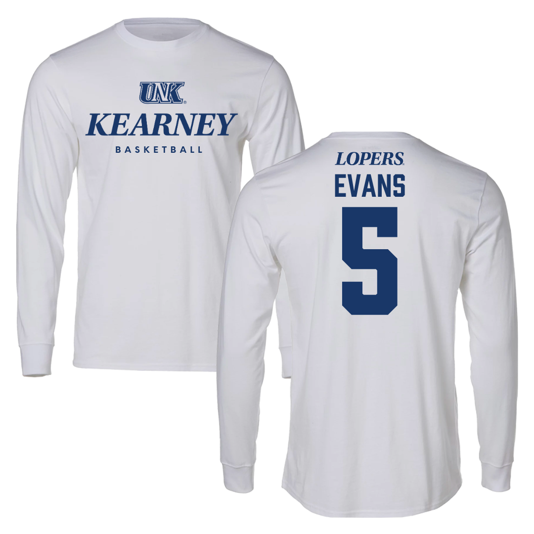 University of Nebraska at Kearney Basketball White Performance Long Sleeve - #5 Sean Evans
