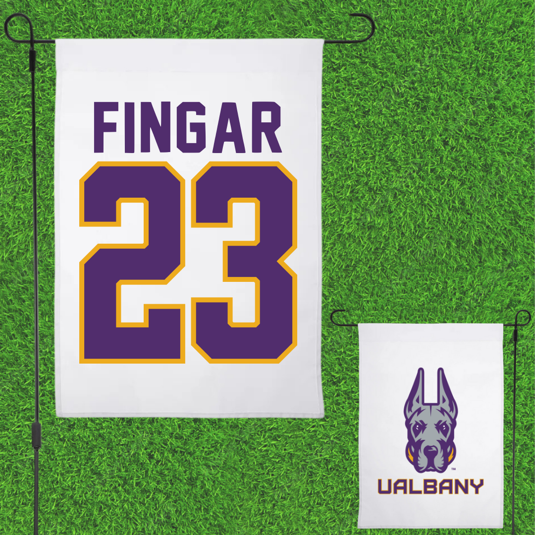 University at Albany Lacrosse White Garden Flag - #23 Conner Fingar