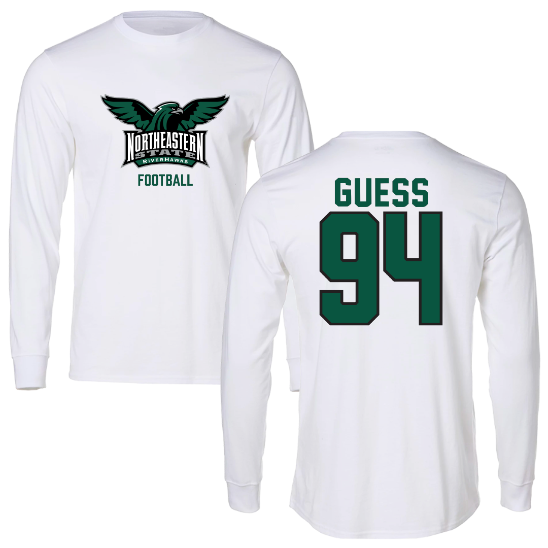 Northeastern State University Football White Performance Long Sleeve - #94 Ayden Guess