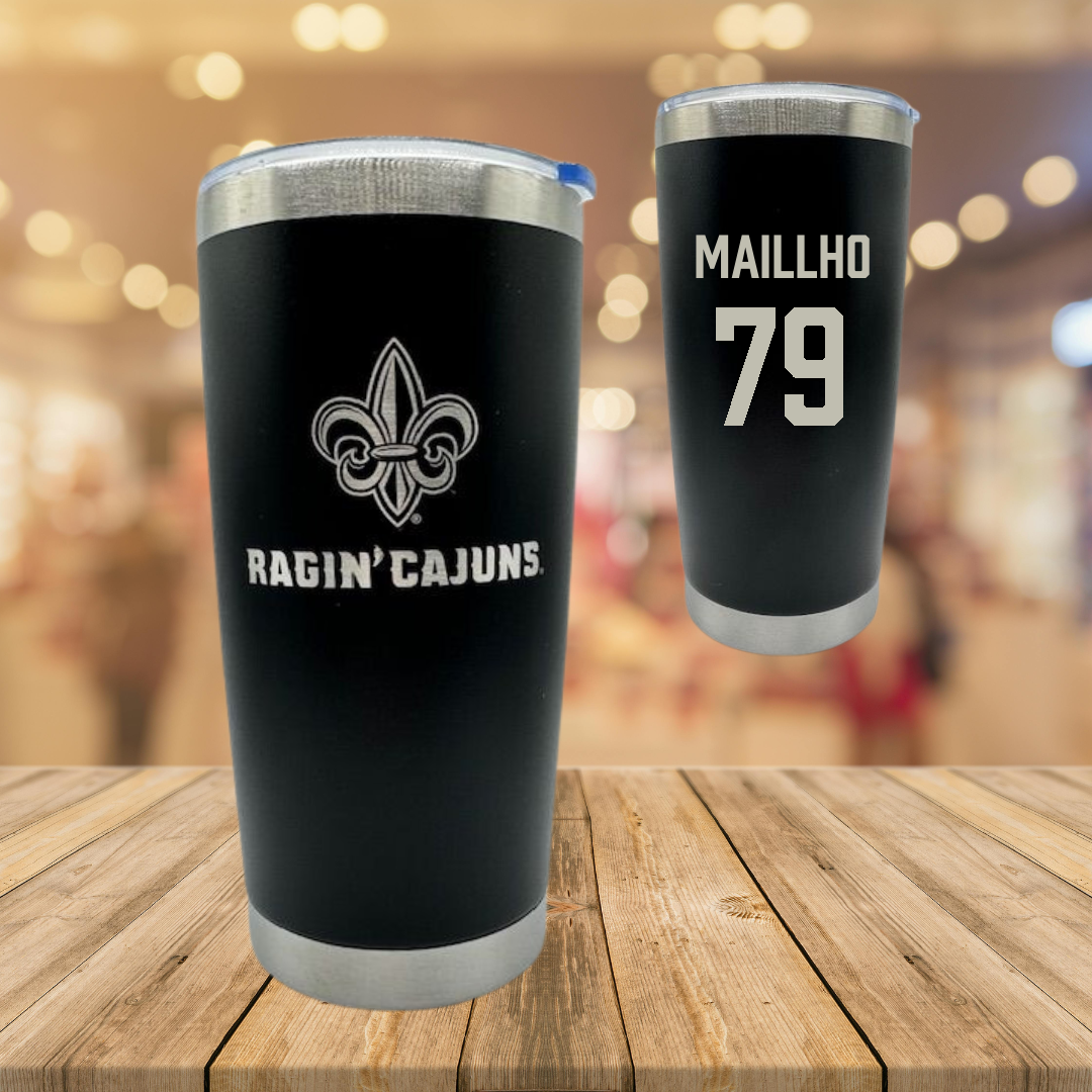 University of Louisiana at Lafayette Football Black Stainless Steel Tumbler - #79 Andre Maillho