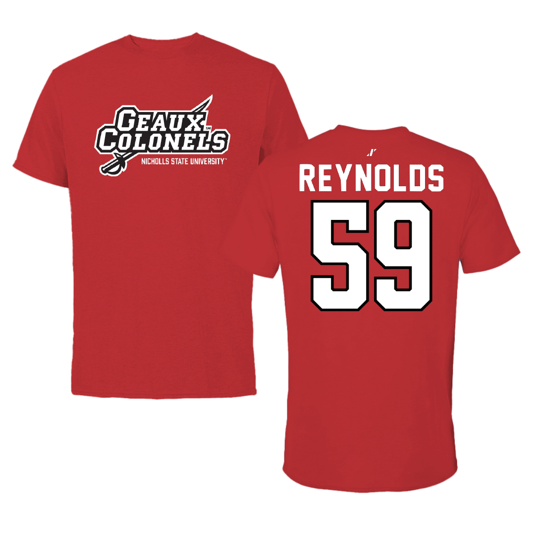 Nicholls State University Football Red General Tee - #59 Ethan Reynolds