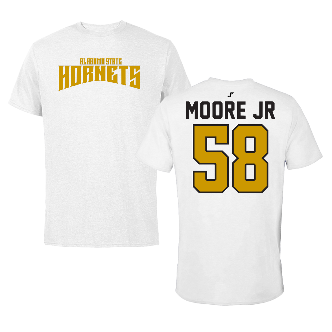 Alabama State University Football White Classic Tee - #58 Michael Moore Jr