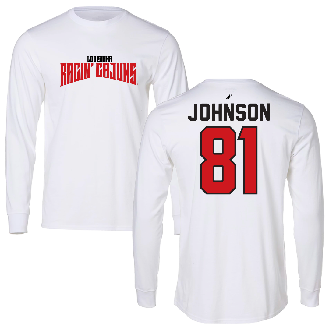 University of Louisiana at Lafayette Football White Classic Long Sleeve - #81 Jaydon Johnson