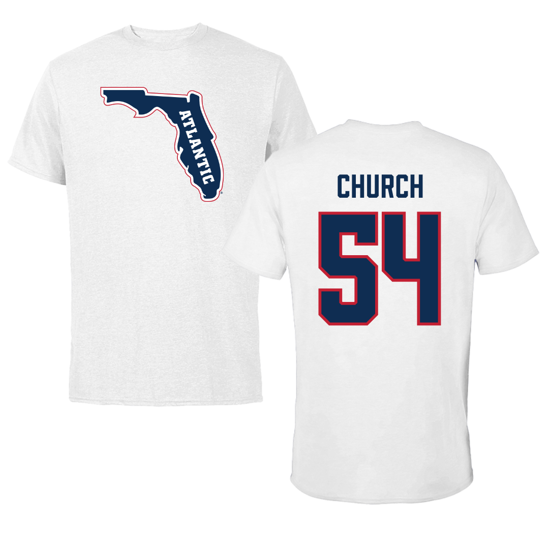 Florida Atlantic University Football White Tee - #54 Jordan Church