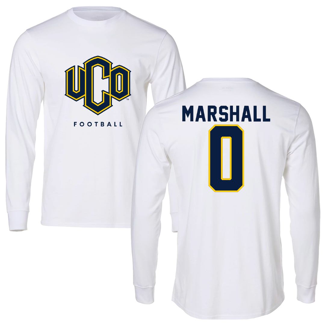 University of Central Oklahoma Football White Performance Long Sleeve - #0 Damien Marshall