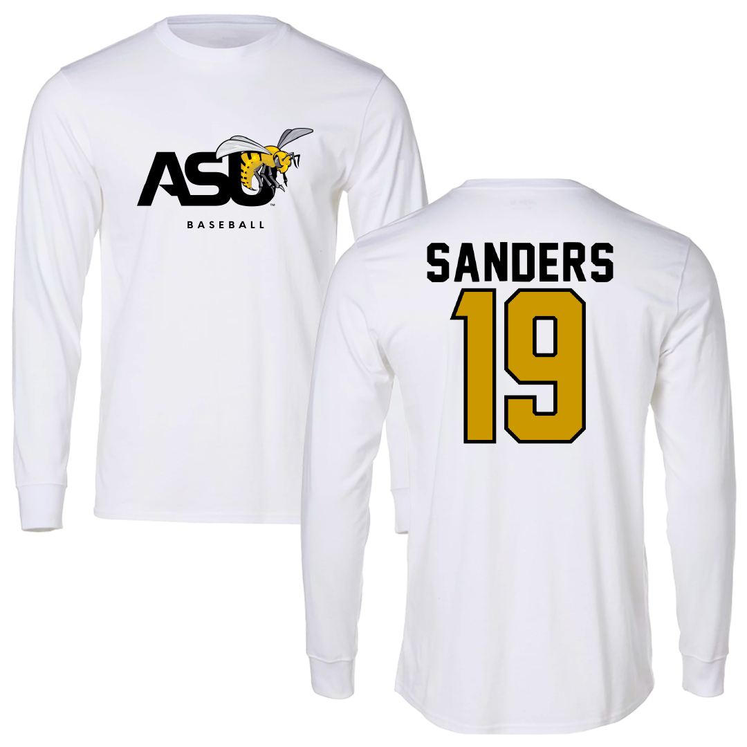 Alabama State University Baseball White Performance Long Sleeve - #19 Caleb Sanders