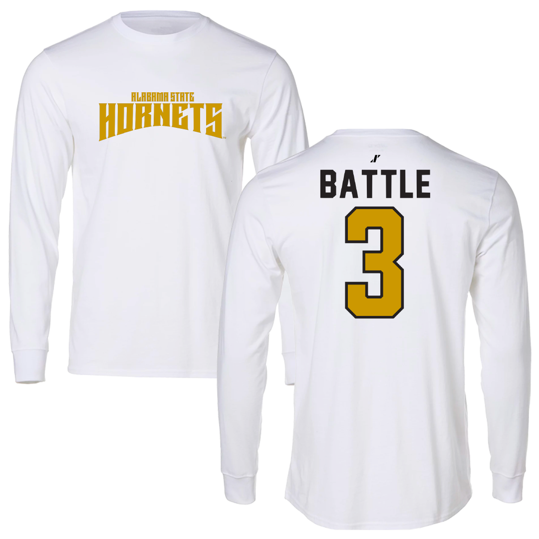 Alabama State University Volleyball White Classic Performance Long Sleeve - #3 Norielle Battle
