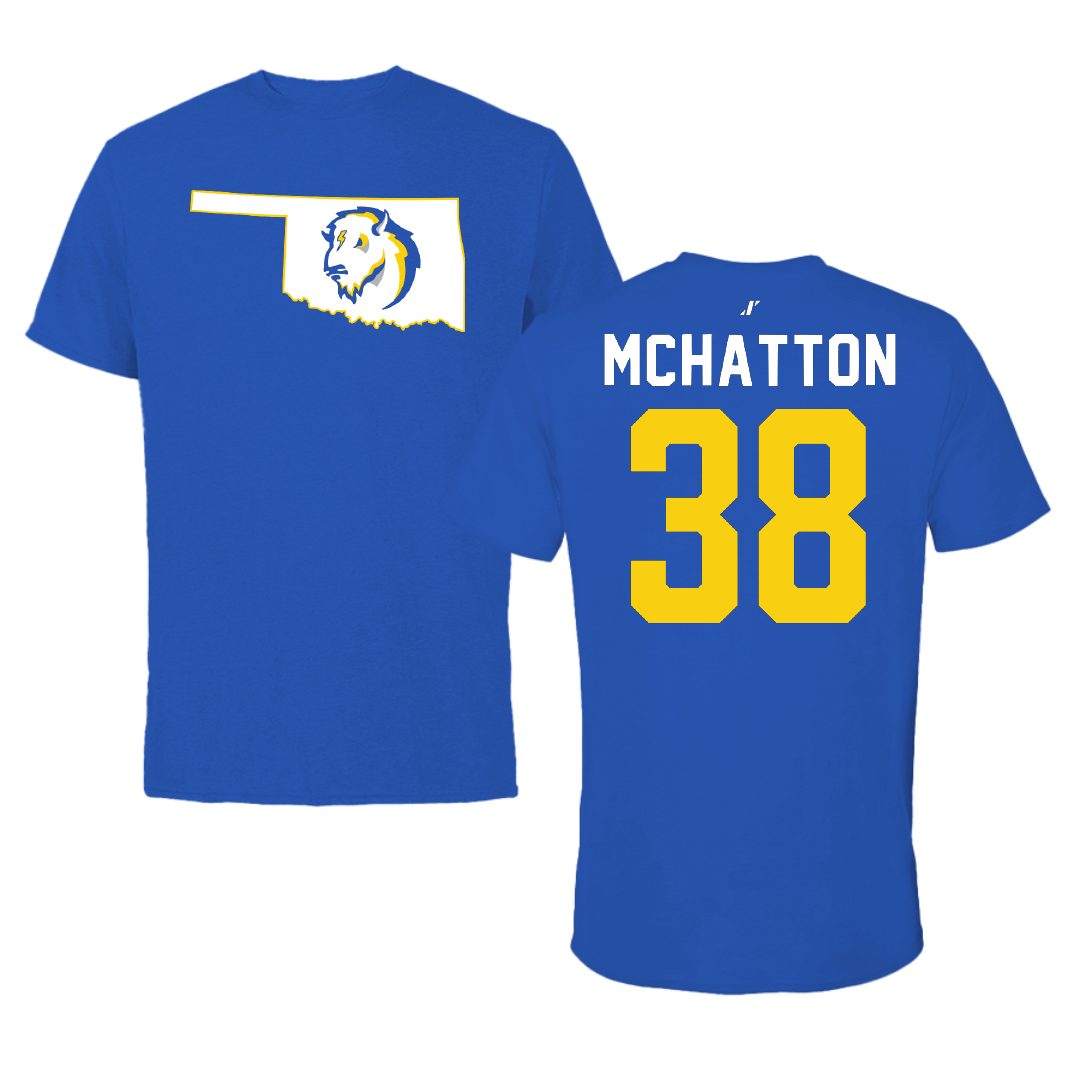 Southeastern Oklahoma State University Baseball Blue State Tee - #38 Caden McHatton