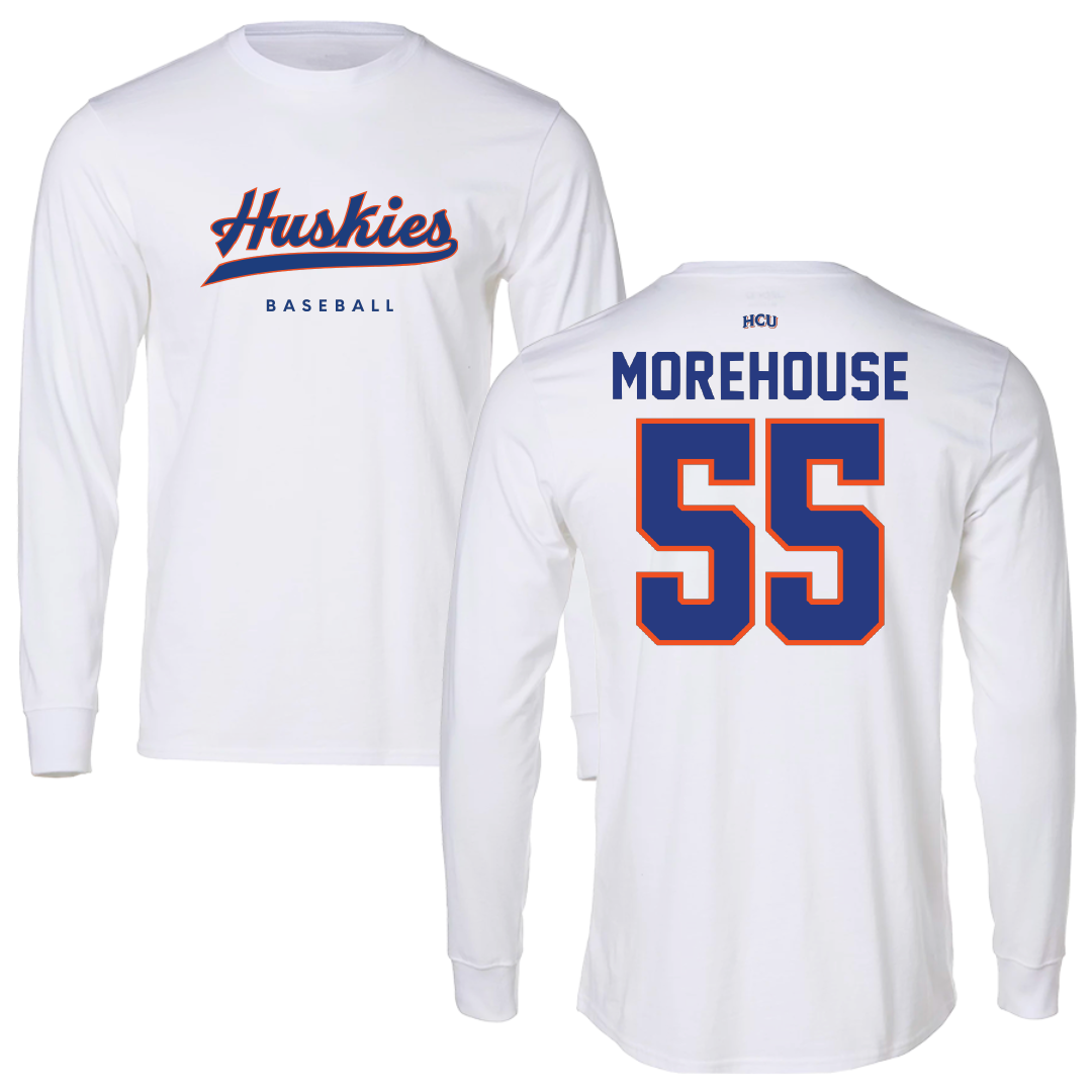 Houston Christian University Baseball White Long Sleeve - #55 Adin Morehouse