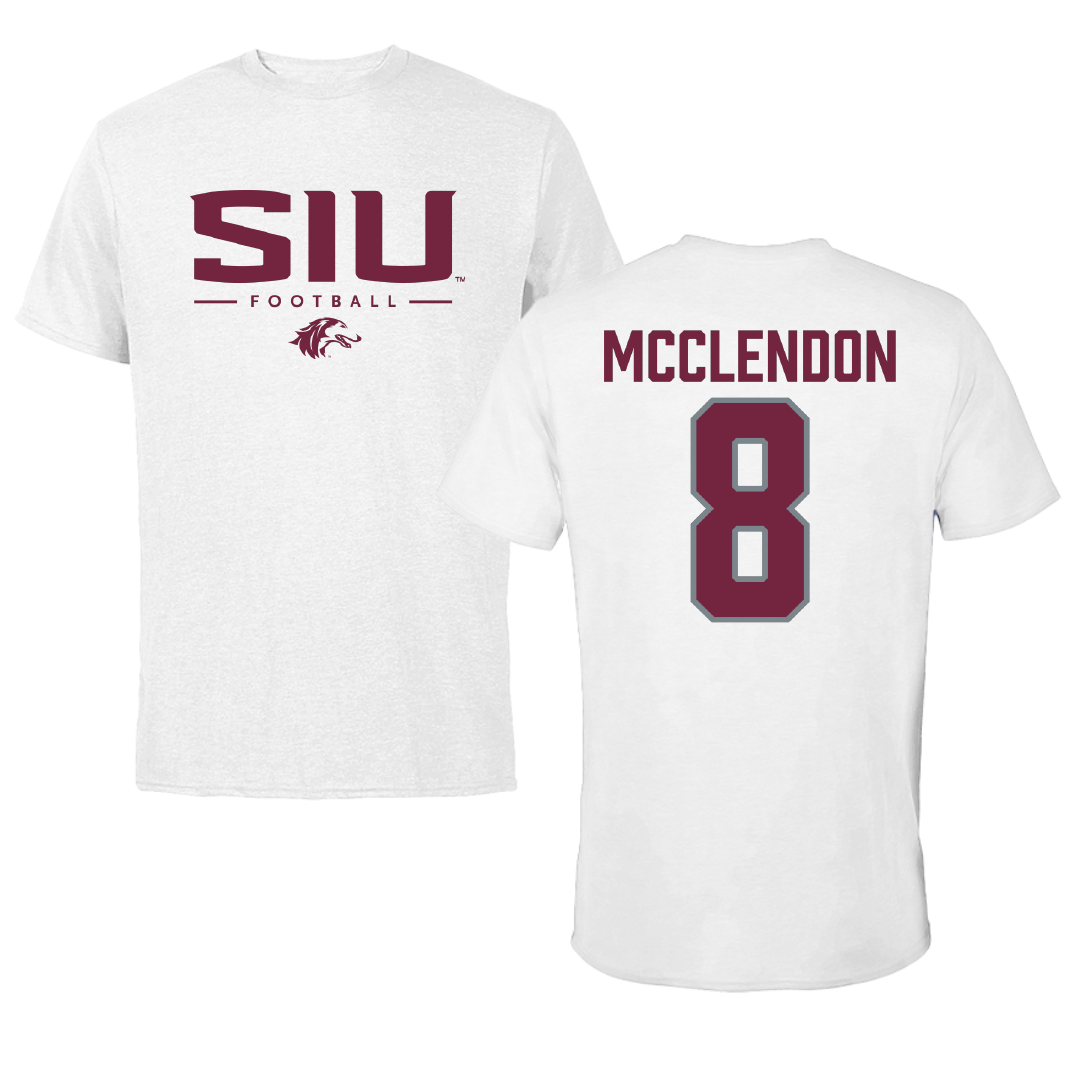 Southern Illinois University at Carbondale Football White Performance Tee - #8 Jeremiah McClendon