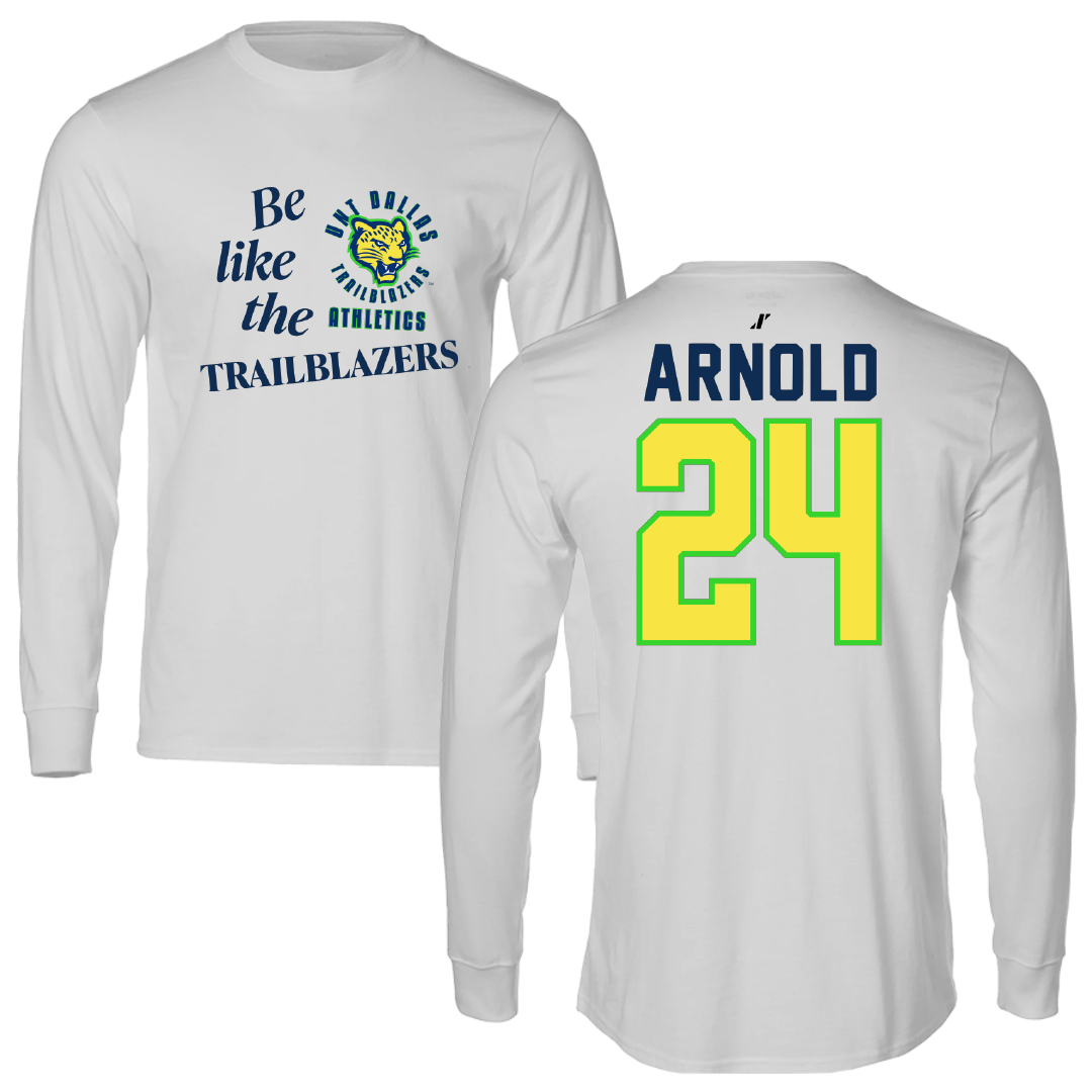 University of North Texas at Dallas Basketball Light Gray Be Like Us Performance Long Sleeve - #24 Breniya Arnold