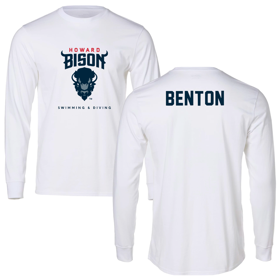 Howard University Swimming & Diving White Long Sleeve - Taj Benton