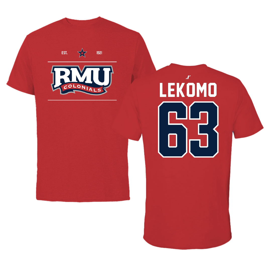 Robert Morris University Football Red General Performance Tee - #63 Yann Lekomo