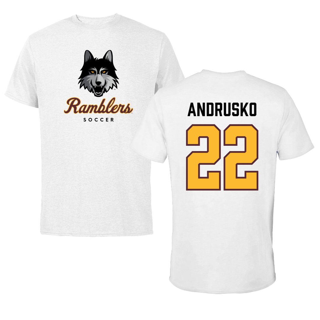 Loyola University-Chicago Soccer White Ramblers Performance Tee - #22 Matthew Andrusko