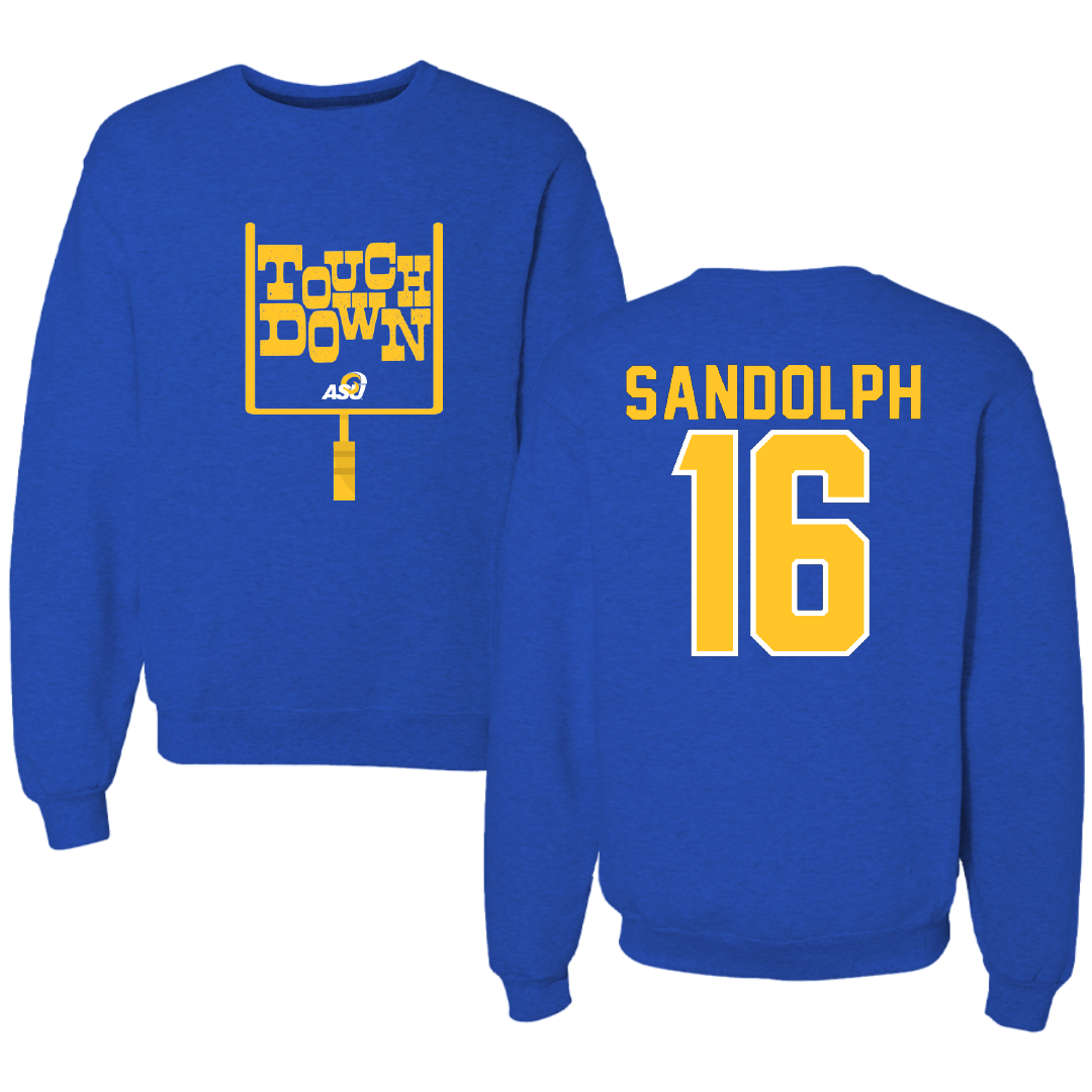 Angelo State University Football Blue Touchdown Crewneck - #16 Corey Sandolph