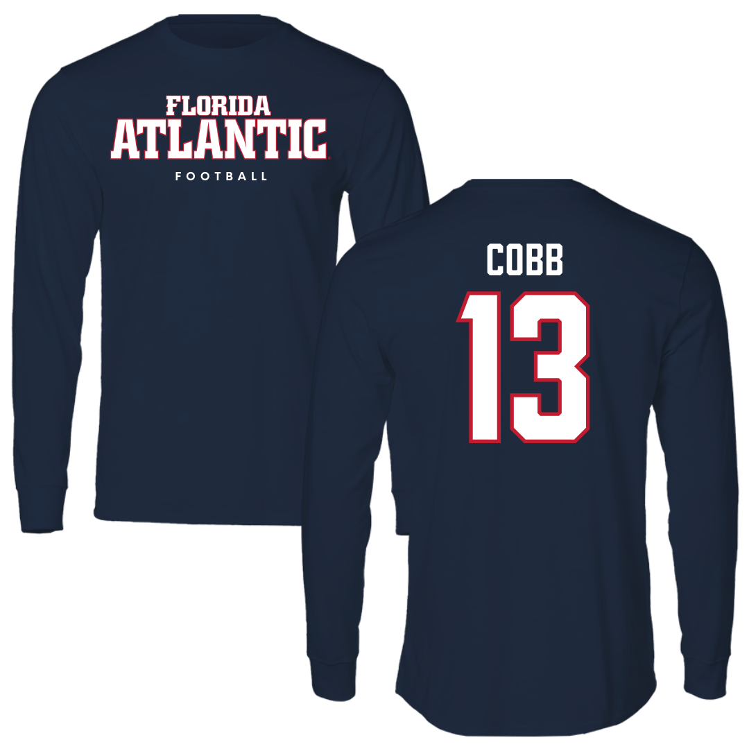 Florida Atlantic University Football Navy Block Performance Long Sleeve - #13 A'ceon Cobb