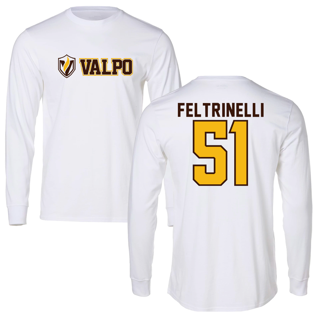 Valparaiso University Football White Long Sleeve - #51 Anthony Feltrinelli