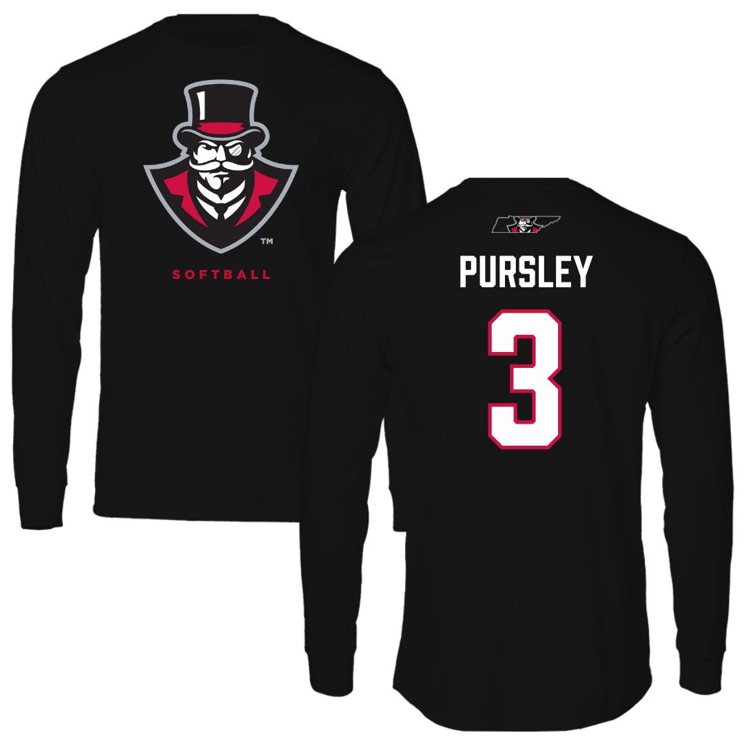 Austin Peay State University Softball Black Mascot Performance Long Sleeve - #3 Charley Pursley