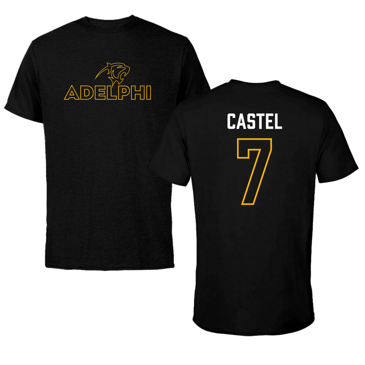 Adelphi University Soccer Black Tee - #7 Victor Castel