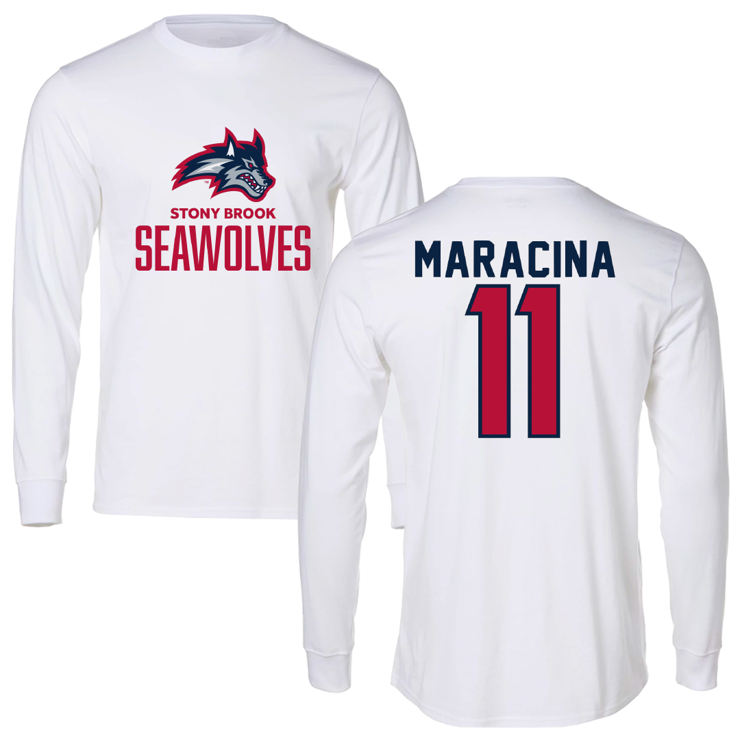 Stony Brook University Soccer White Performance Long Sleeve - #11 Hannah Maracina