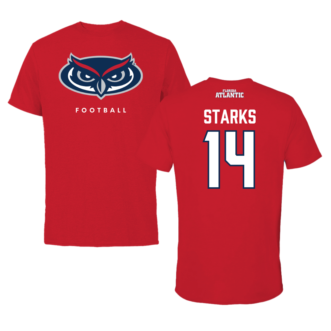 Florida Atlantic University Football Red Jersey Performance Tee - #14 Tyriq Starks
