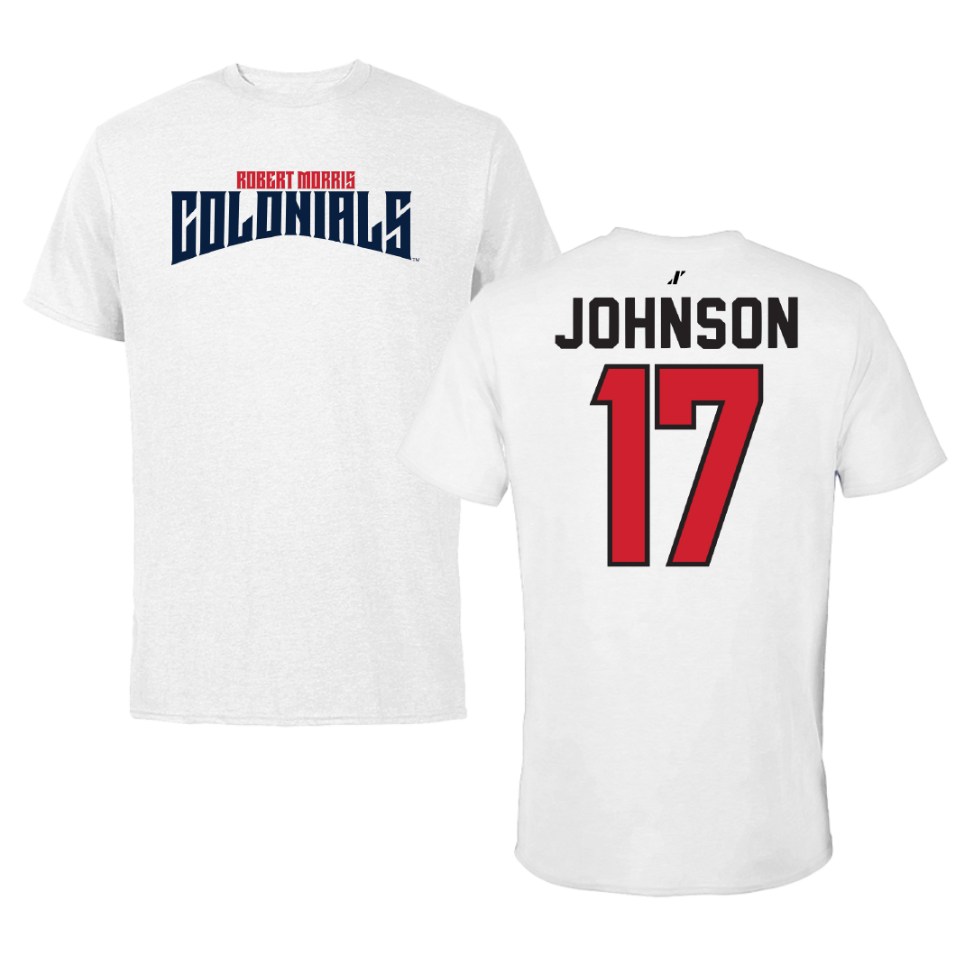 Robert Morris University Ice Hockey White Classic Performance Tee - #17 Patrick Johnson