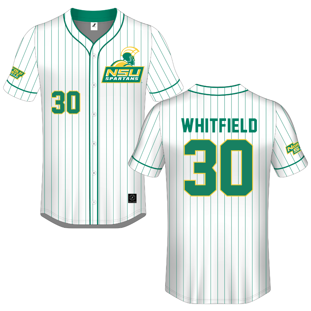 Norfolk State University White Pinstripe Button-Down Jersey - #30 Donovan Whitfield