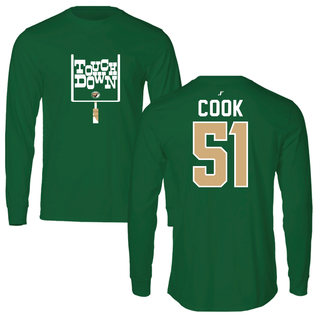 Bemidji State University Football Green Touchdown Performance Long Sleeve - #51 Kaden Cook