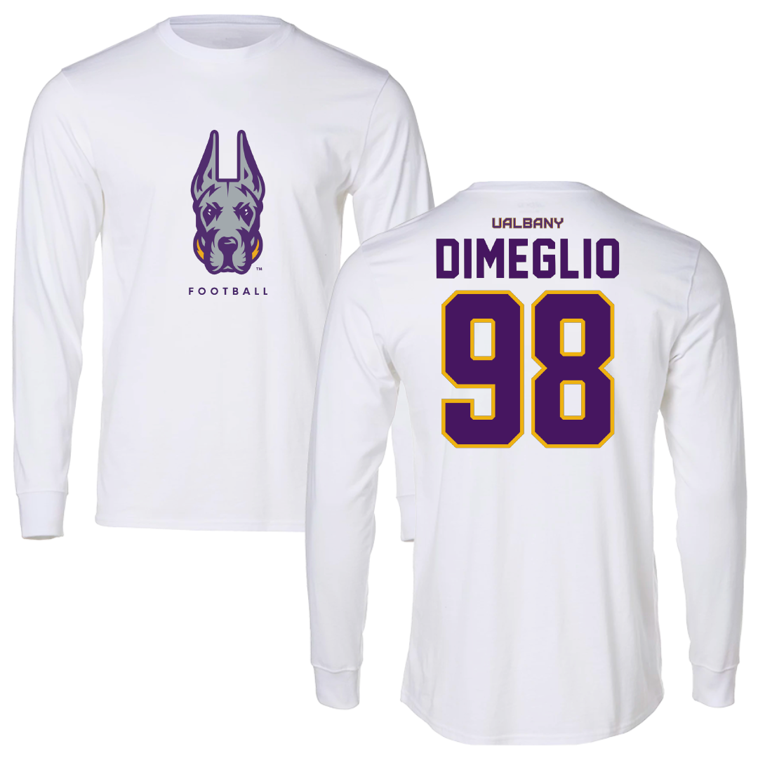 University at Albany Football White Long Sleeve - #98 Anthony DiMeglio