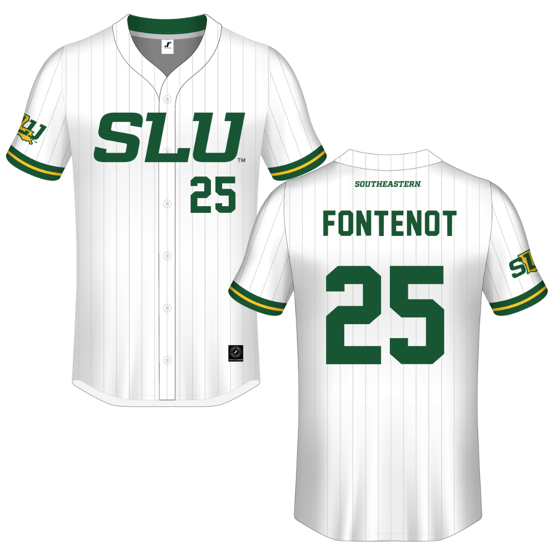Southeastern Louisiana University White Pinstripe Button-Down Jersey - #25 Breanna Fontenot